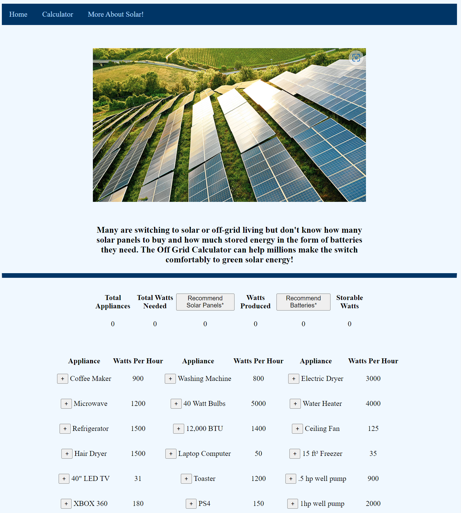 Off-Grid Calculator project showcase